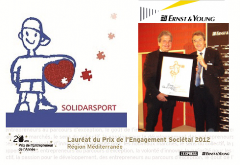  Jean Mane, Président du jury de la Région Méditerranée, remet le Prix de l'engagement sociétal à Jacques Rémond, Président-fondateur de Solidarsport