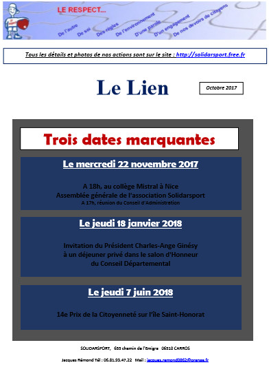 Lire la suite à propos de l’article Le lien d’octobre 2017